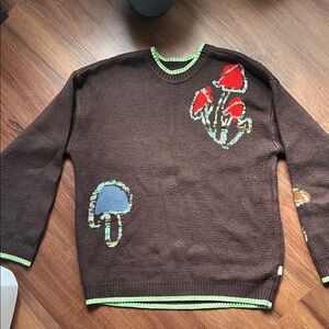 Urban Outfitters Brown Sweater with Red and Blue Mushroom Design